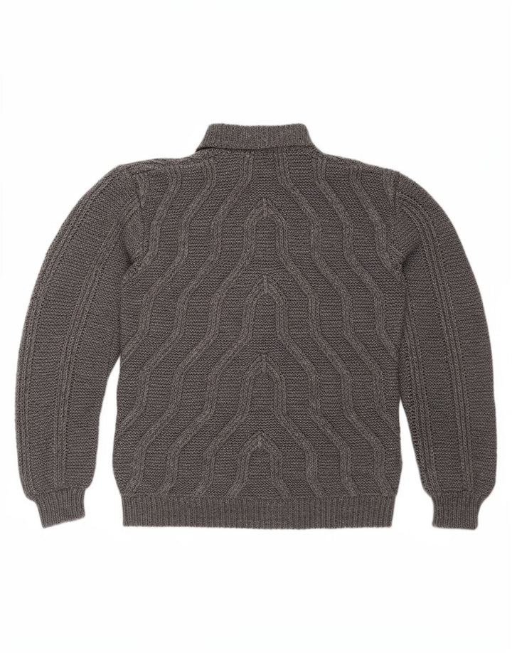 Vintage hombres tortuga cuello jumper suéter medio gris geométrico
