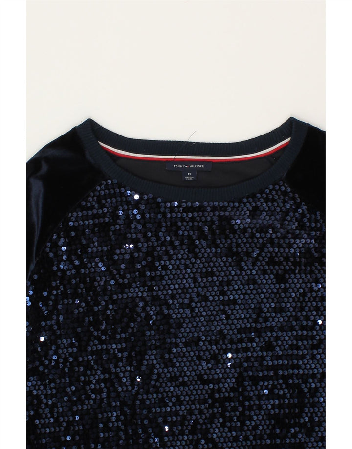 TOMMY HILFIGER Womens Sweatshirt Jumper UK 14 Medium Navy Blue Polyester Vintage Tommy Hilfiger and Second-Hand Tommy Hilfiger from Messina Hembry 