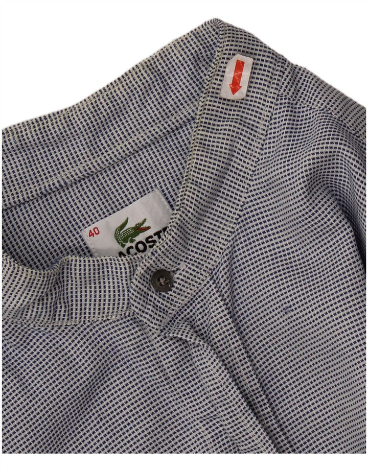 Camisa Lacoste Hombre Cuadros Talla 40 Azul Mediano Pata De Gallo Algodón Clásico
