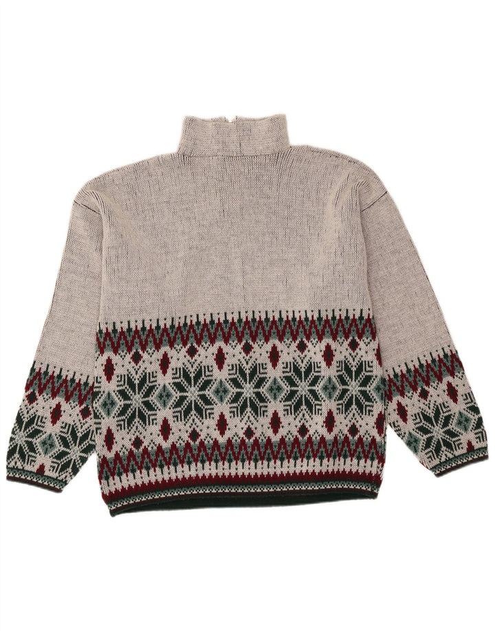 Vintage hombres zip cuello jumper suéter medio gris Fair Isle