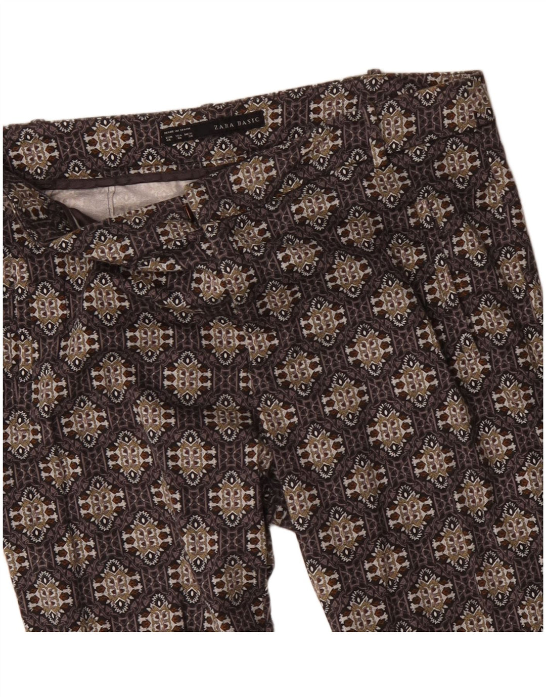 ZARA Mujer Pantalón Casual Slim EU 40 Medium W30 L27 Marrón Geométrico