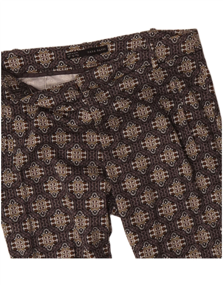 ZARA Mujer Pantalón Casual Slim EU 40 Medium W30 L27 Marrón Geométrico