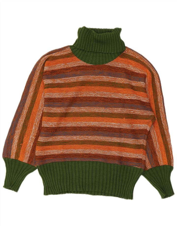 Vintage mujer rollo cuello jersey suéter IT 44 medio multicolor rayas
