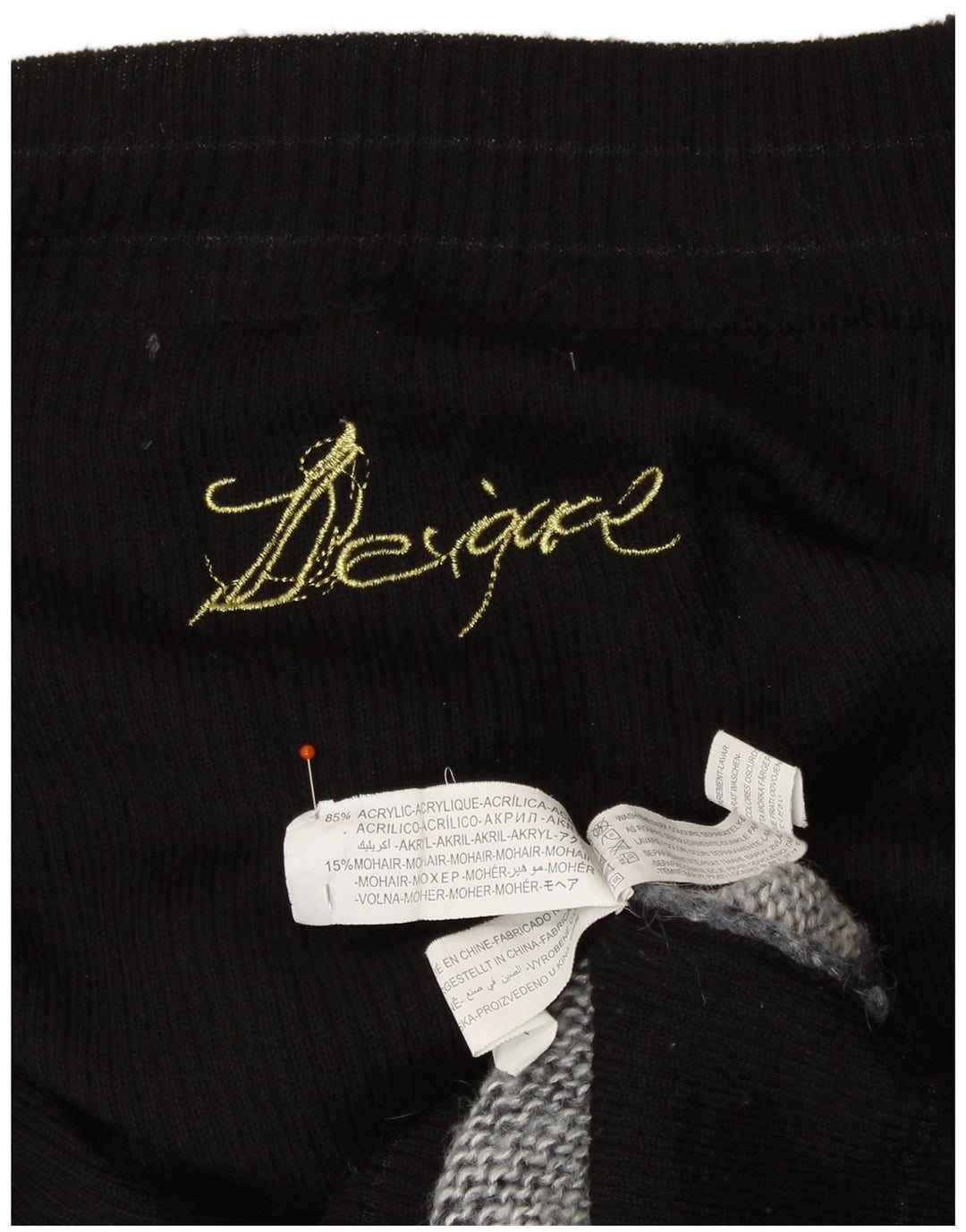 DESIGUAL Suéter tipo jersey para mujer con cuello barco Reino Unido 40 Mediano Negro Colorido