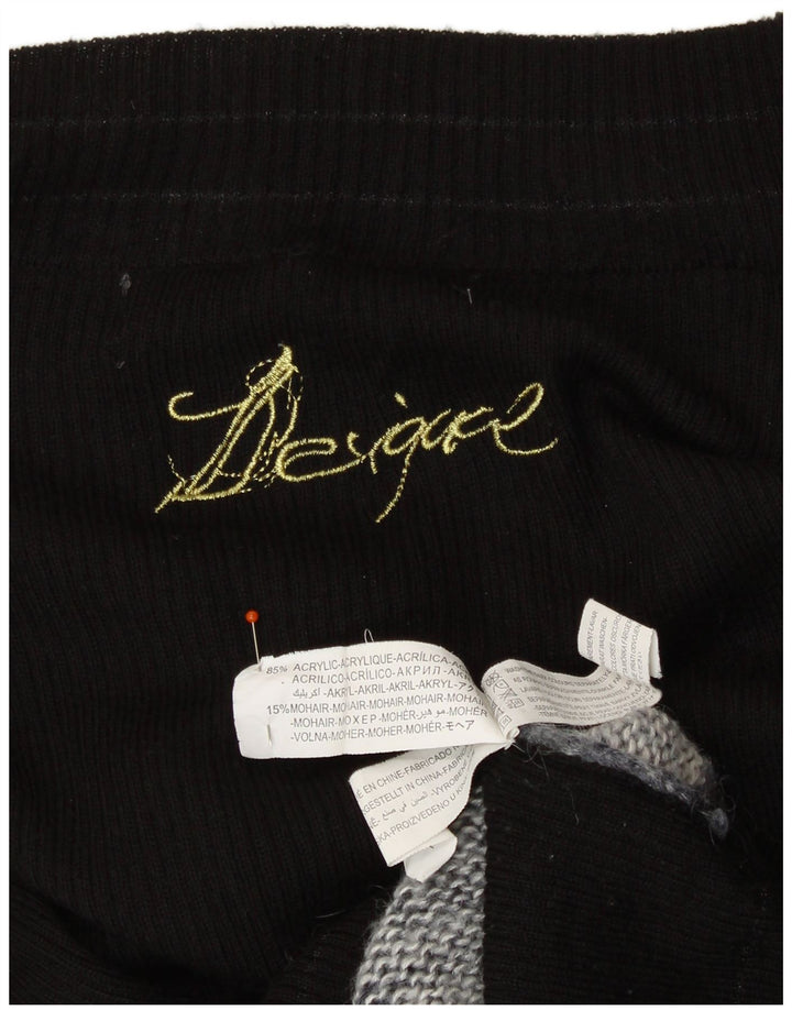 DESIGUAL Suéter tipo jersey para mujer con cuello barco Reino Unido 40 Mediano Negro Colorido