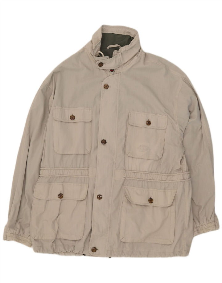 Vintage hombres chaqueta utilitaria Reino Unido 40 poliéster beige grande