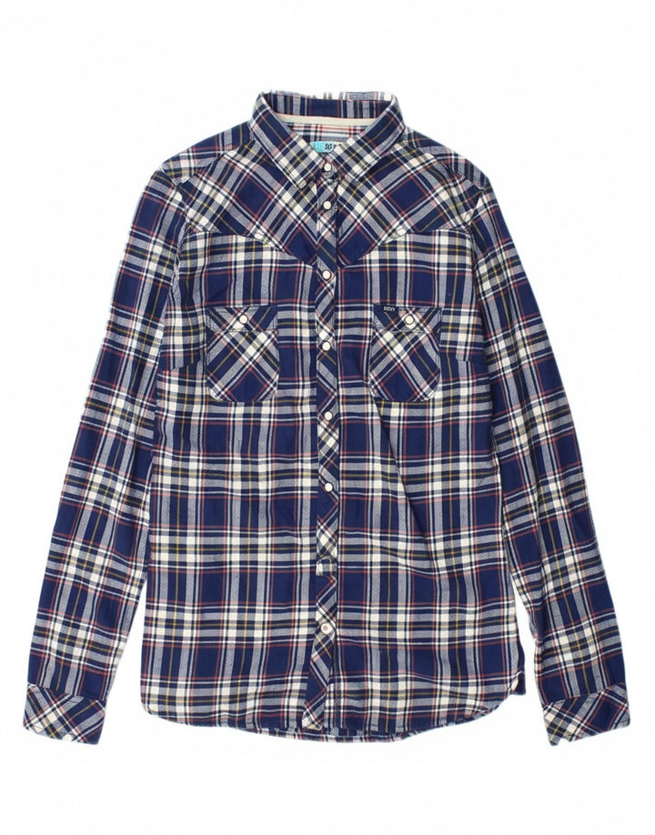 ROXY Womens Flannel Shirt UK 12 Medium Blue Check Cotton