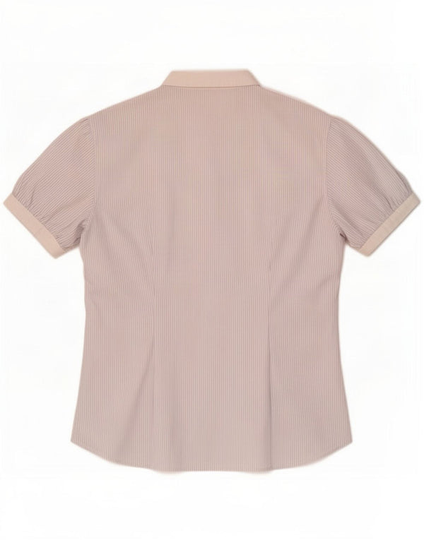 Benetton Camisa De Manga Corta Mujer ES 46 Large Blanco Rayas Pintadas
