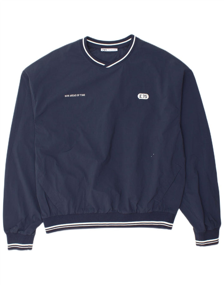 Zara Hombre New York Graphic Loose Fit Jersey Chándal Top Pequeño Azul Marino