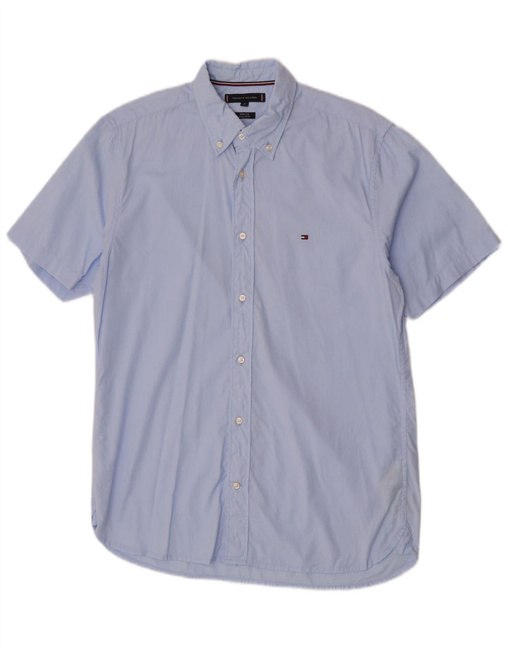 Tommy Hilfiger Camisa Regular Fit De Manga Corta Para Hombre Algodón Azul Medio