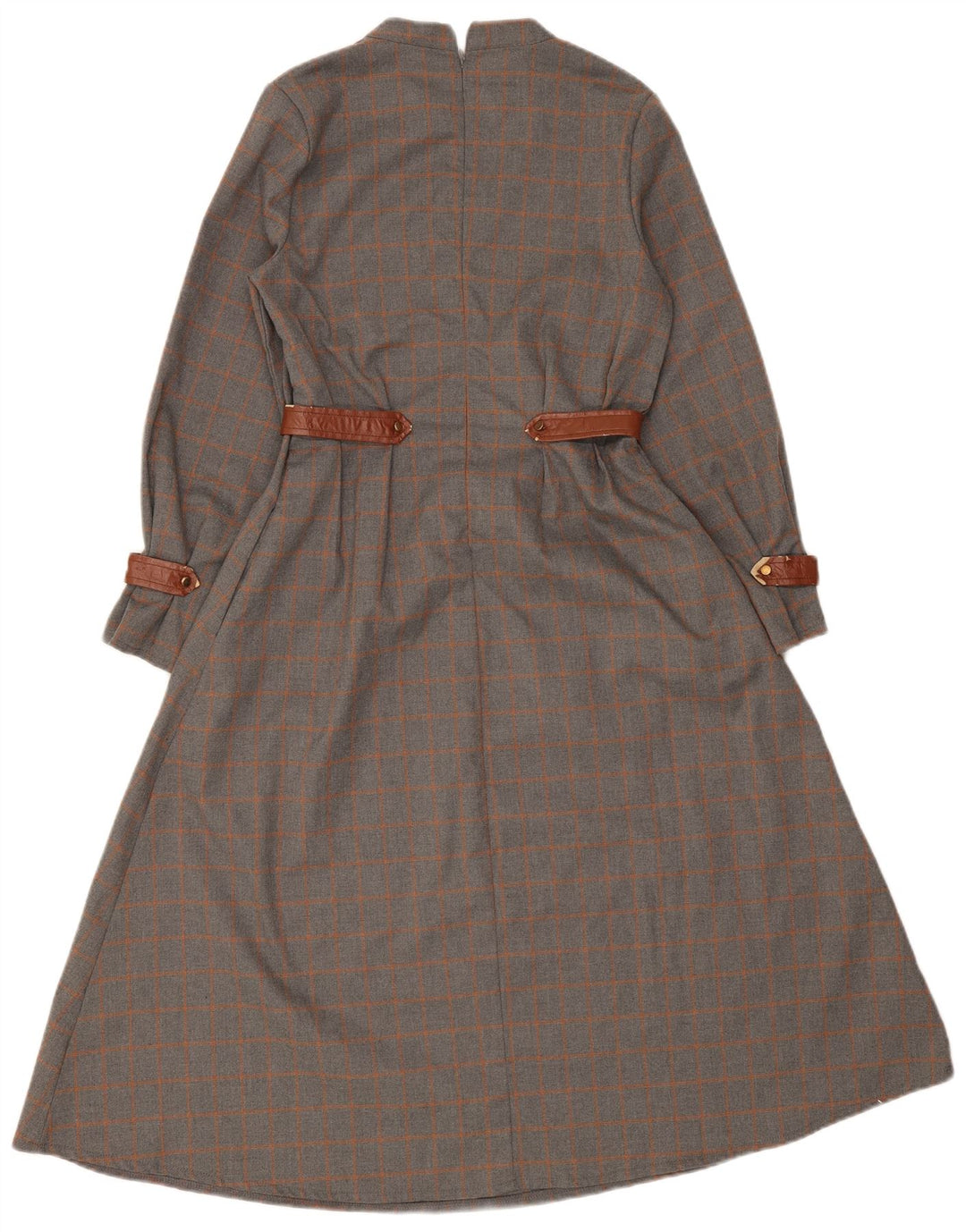 Vintage mujer manga larga Maxi vestido Reino Unido 10 pequeño gris cheque