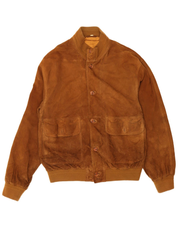Vintage hombres ante bomber chaqueta Reino Unido 40 cuero marrón grande