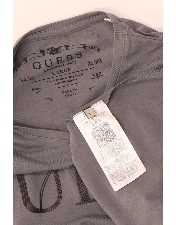 Guess Mens Graphic Top Manga Larga UK 40 Algodón Gris Medio