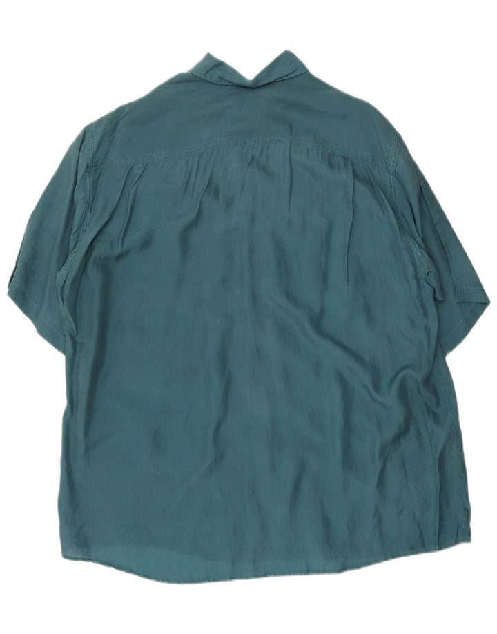 VINTAGE Camisa holgada de manga corta para hombre Seda verde medio