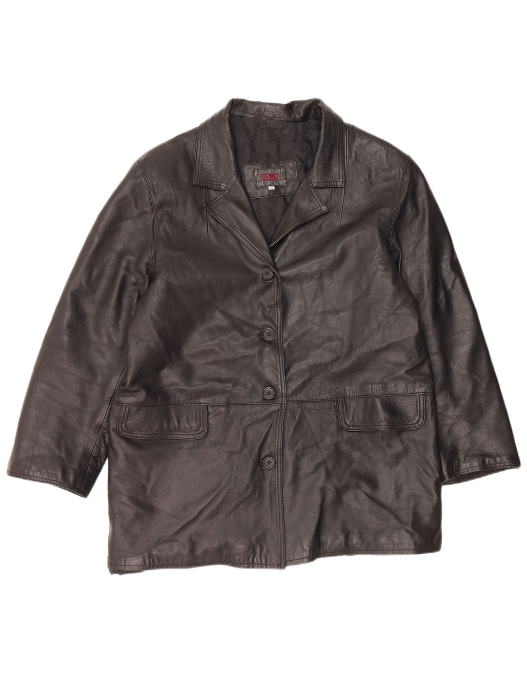 VINTAGE Abrigo de cuero para mujer IT 48 XL Cuero negro