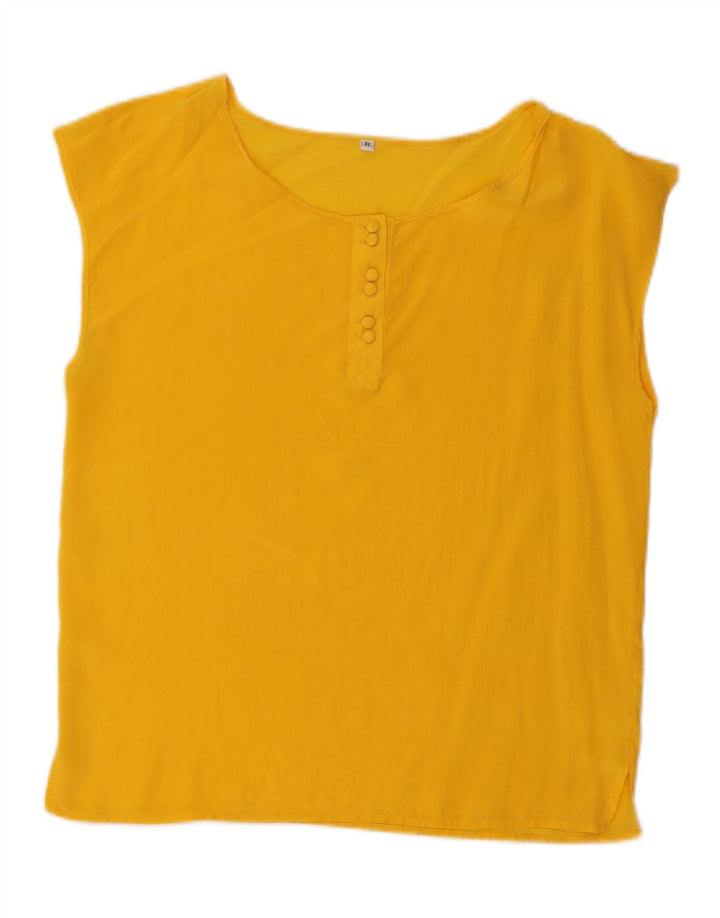 VINTAGE Blusa sin mangas para mujer Top UK 18 XL Seda amarilla