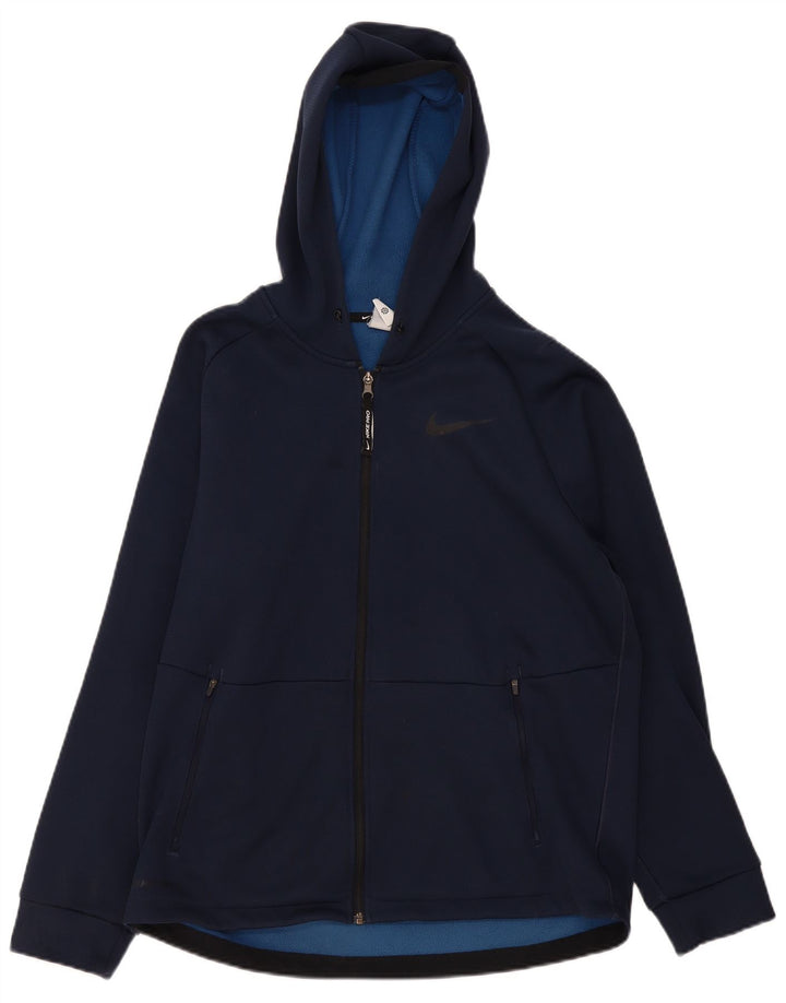 Nike - Sudadera con capucha y cremallera Therma-Fit para hombre, poliéster, color azul marino mediano