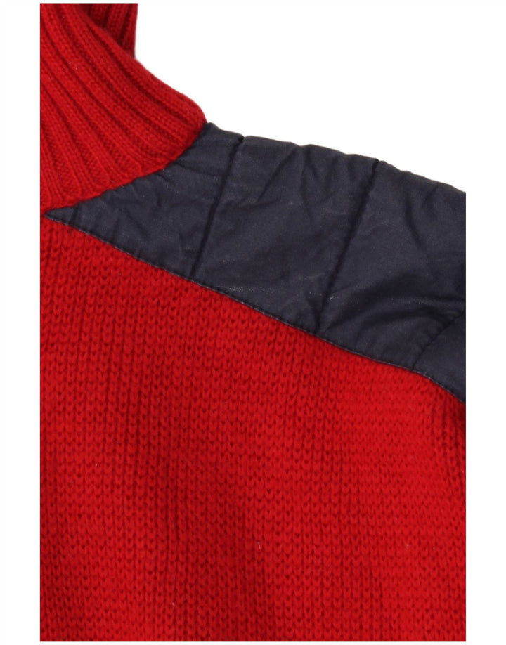 Vintage hombres zip cuello jersey suéter medio rojo colorblock