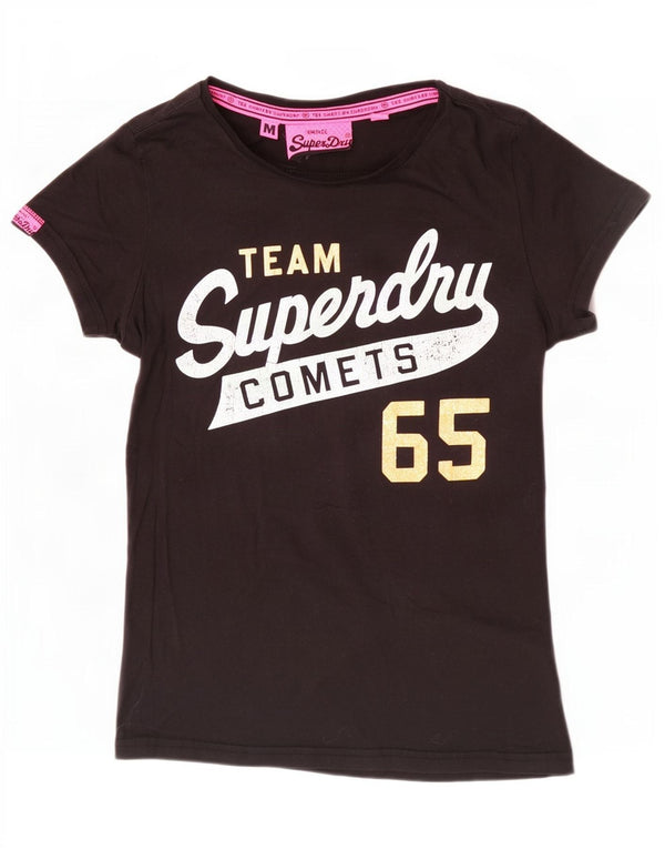 Superdry Mujer Camiseta Gráfica Top UK 40 Medium Negro Algodón