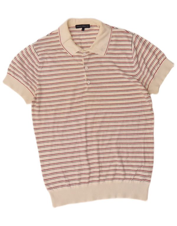 French Connection Jersey con cuello tipo polo para hombre, talla pequeña, color blanco a rayas