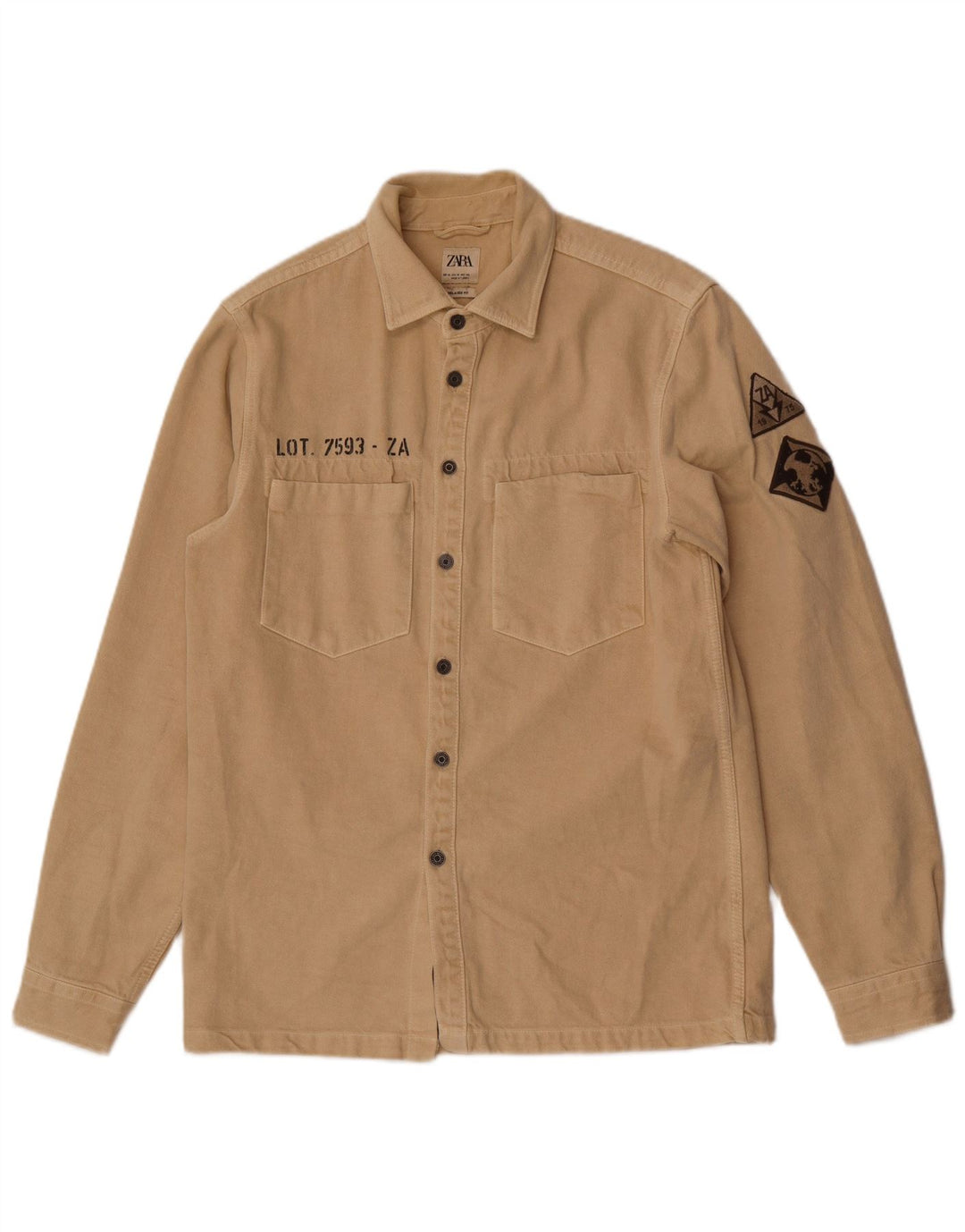 Zara Hombre Camisa Graphic Relaxed Fit Algodón Beige Medio