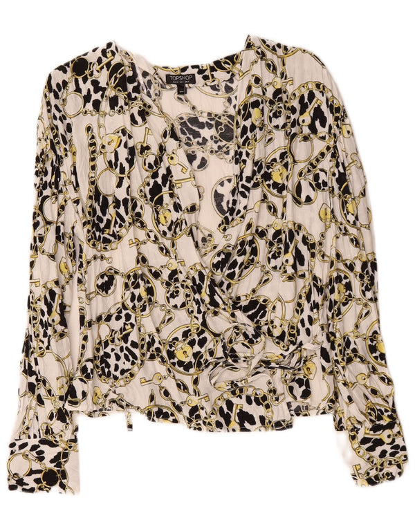 Topshop Cárdigan cruzado de gran tamaño con estampado abstracto para mujer UK 6 XS Blanco