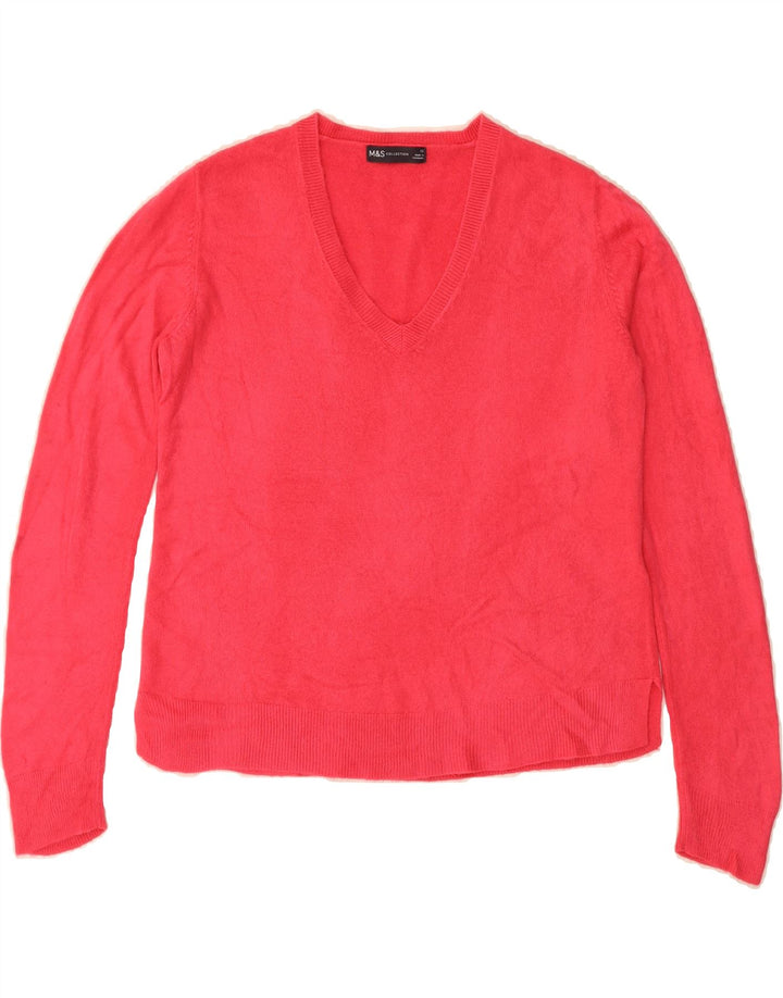 MARKS & SPENCER Womens V-Neck Jumper Sweater UK 12 Medium Pink Acrylic Vintage Marks & Spencer and Second-Hand Marks & Spencer from Messina Hembry 