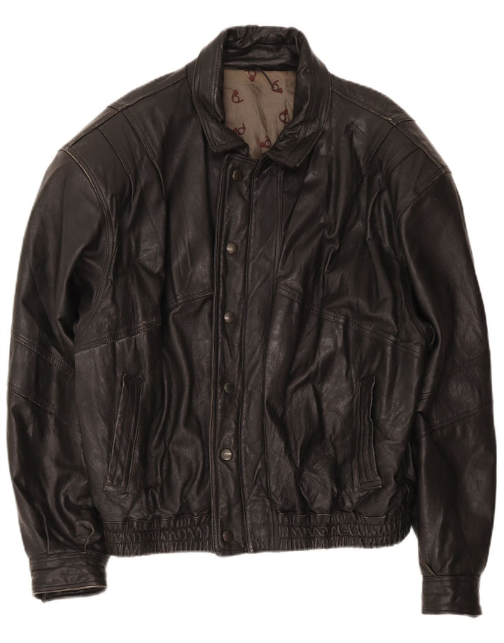 Vintage hombres bombardero chaqueta de cuero IT 52 XL negro