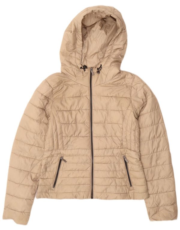 Zara Mujer Chaqueta Acolchada Con Capucha UK 44 Poliéster Beige Medio