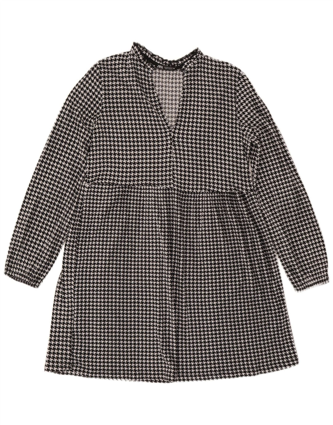 Zara Vestido Acampanado De Manga Larga Para Mujer UK 44 Medium Black Houndstooth
