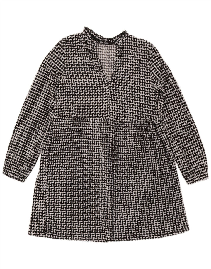 Zara Vestido Acampanado De Manga Larga Para Mujer UK 44 Medium Black Houndstooth