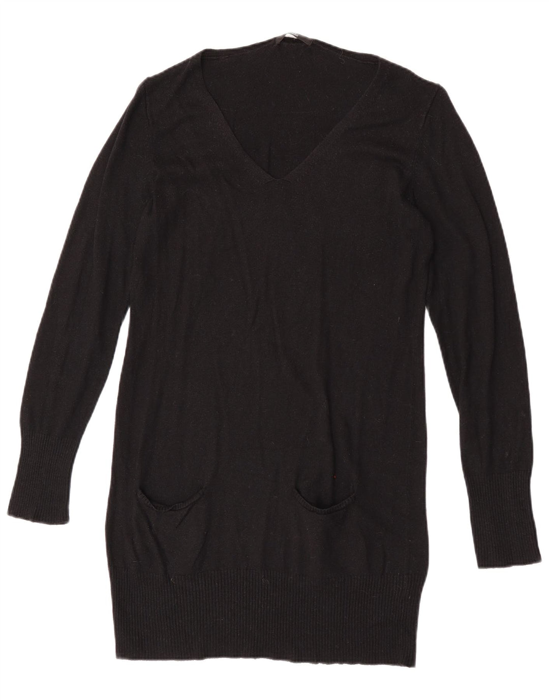 Marks & Spencer Suéter largo con cuello en V para mujer UK 44 Mediano Negro