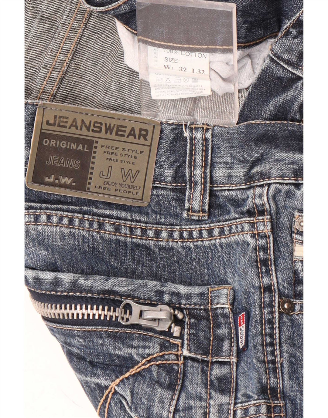 Vaqueros rectos vintage para hombre W32 L32 algodón patchwork azul