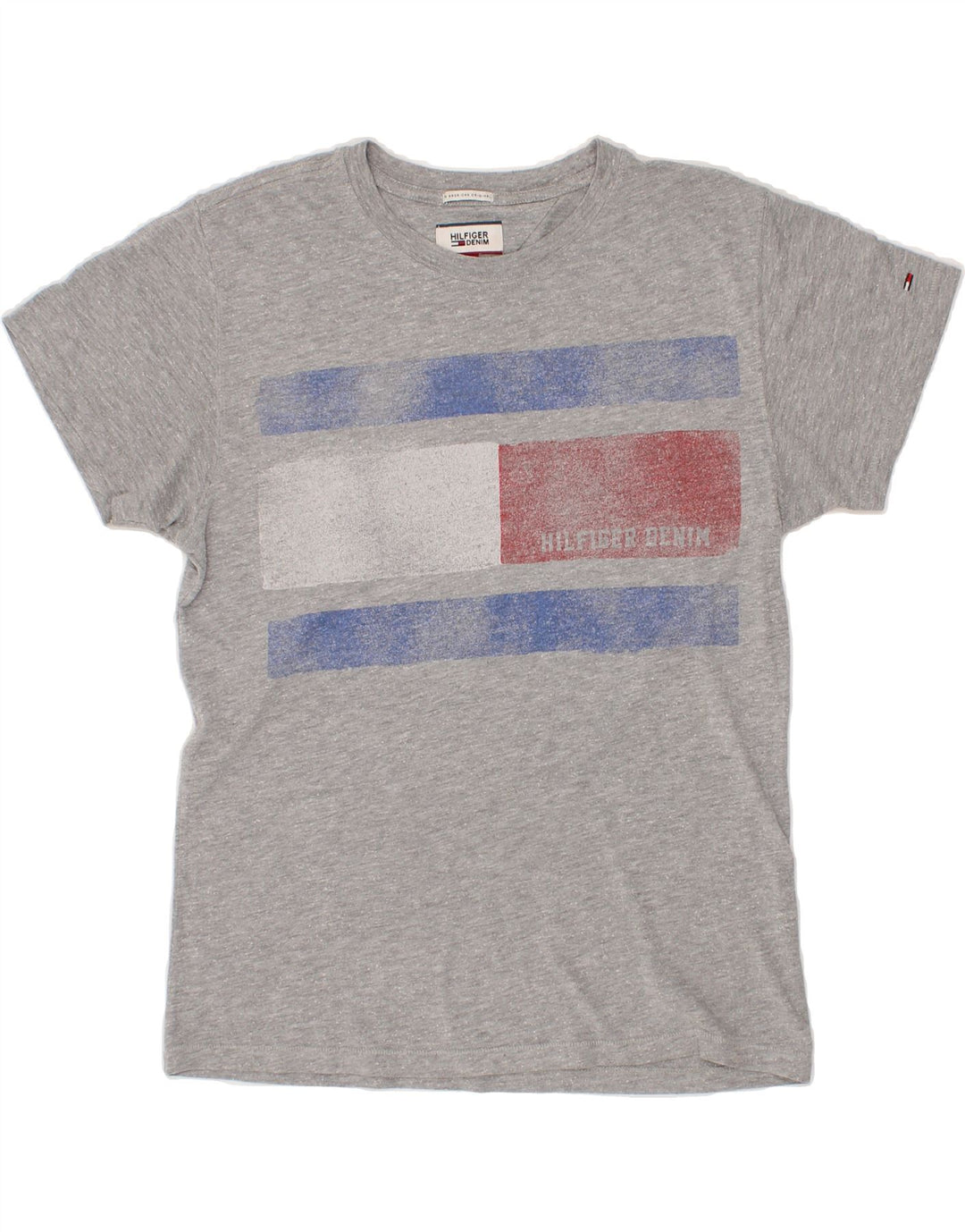 TOMMY HILFIGER Mens Graphic T-Shirt Top Small Grey Colourblock Vintage Tommy Hilfiger and Second-Hand Tommy Hilfiger from Messina Hembry 