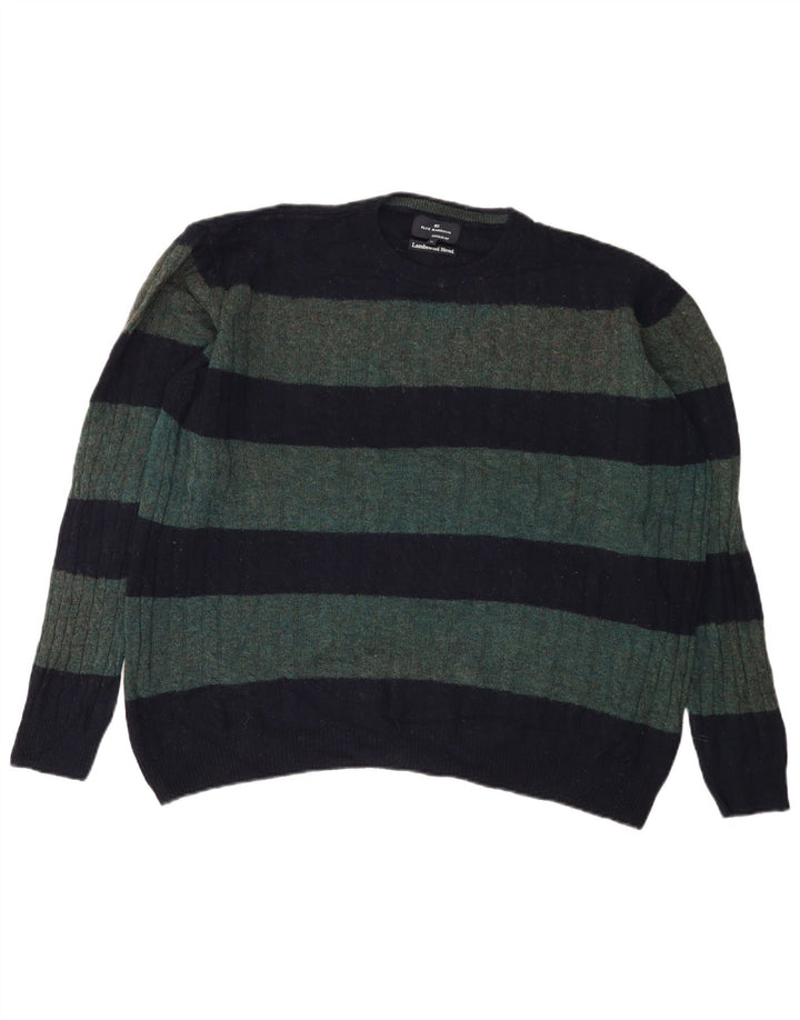 Marks & Spencer Jersey de Cuello Redondo para Hombre XL Lana a Rayas Verde