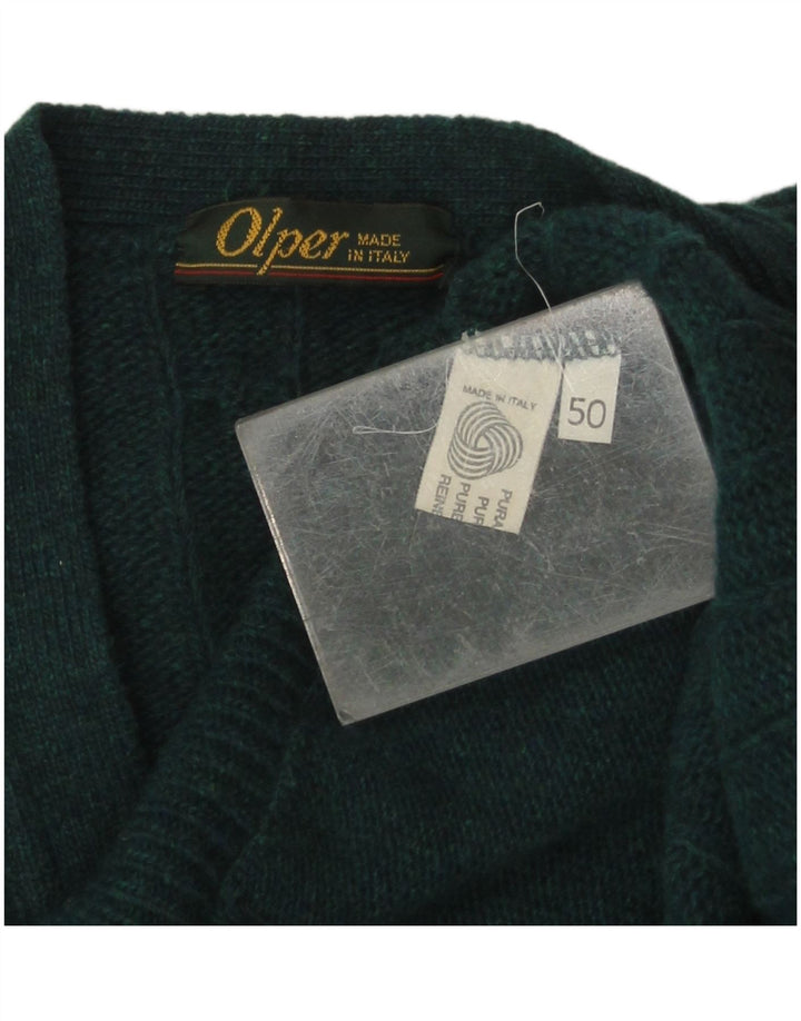 Vintage hombre Cardigan suéter IT 50 lana verde medio