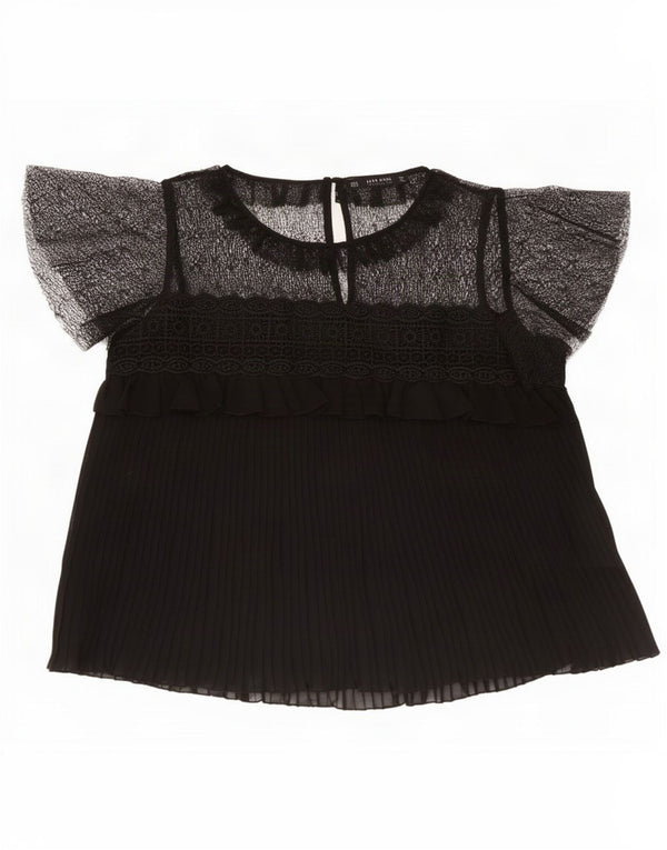 Zara Mujer Blusa Top ES 40 XL Nylon Floral Negro