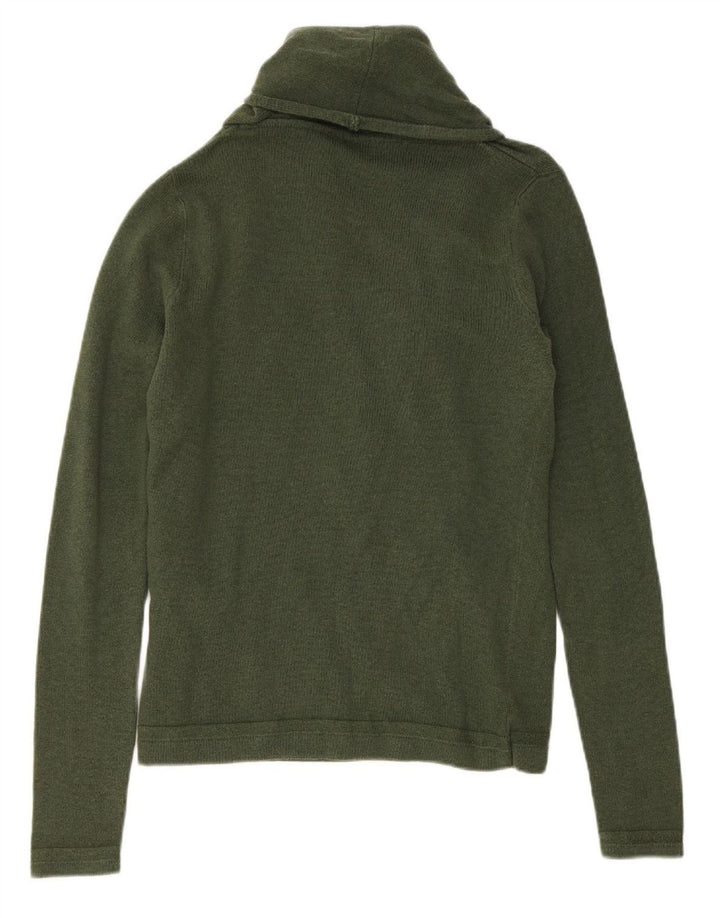 TOMMY HILFIGER Womens Shawl Neck Jumper Sweater UK 14 Medium Green Wool