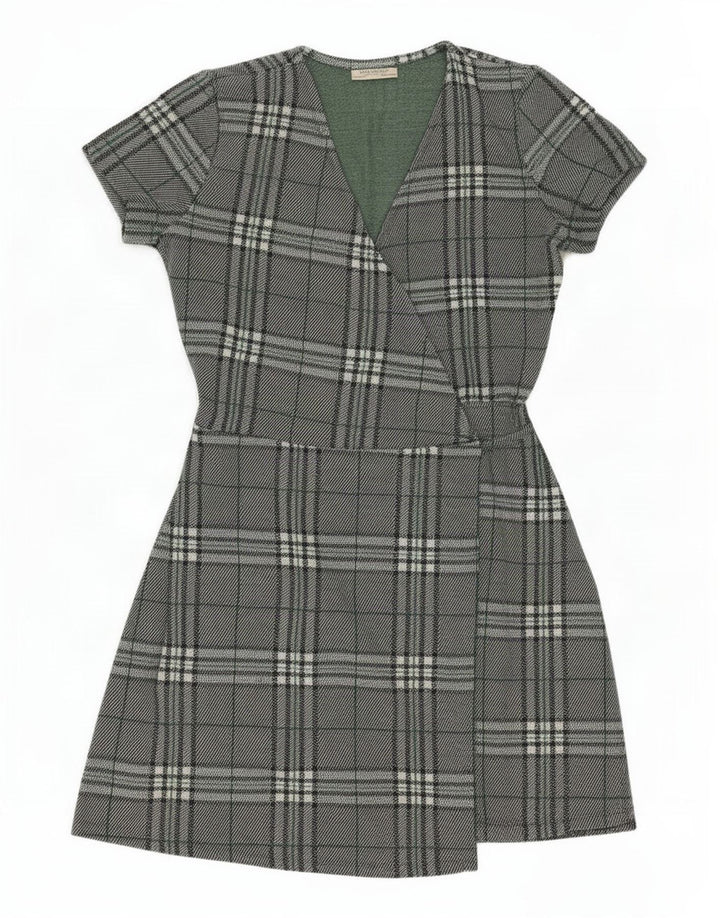Zara Vestido Cruzado Para Mujer UK 44 Poliéster A Cuadros Verde Grande