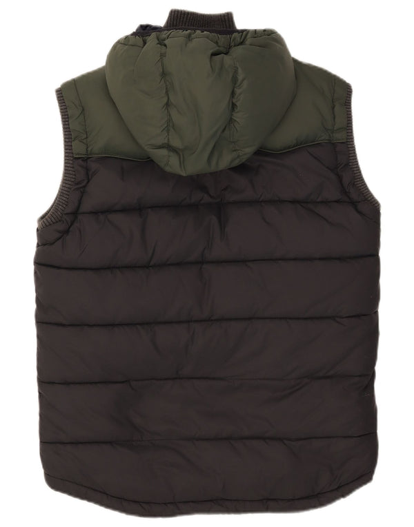 Superdry Hombre Chaleco Acolchado Con Capucha UK 38 Medium Negro Colorblock Nylon