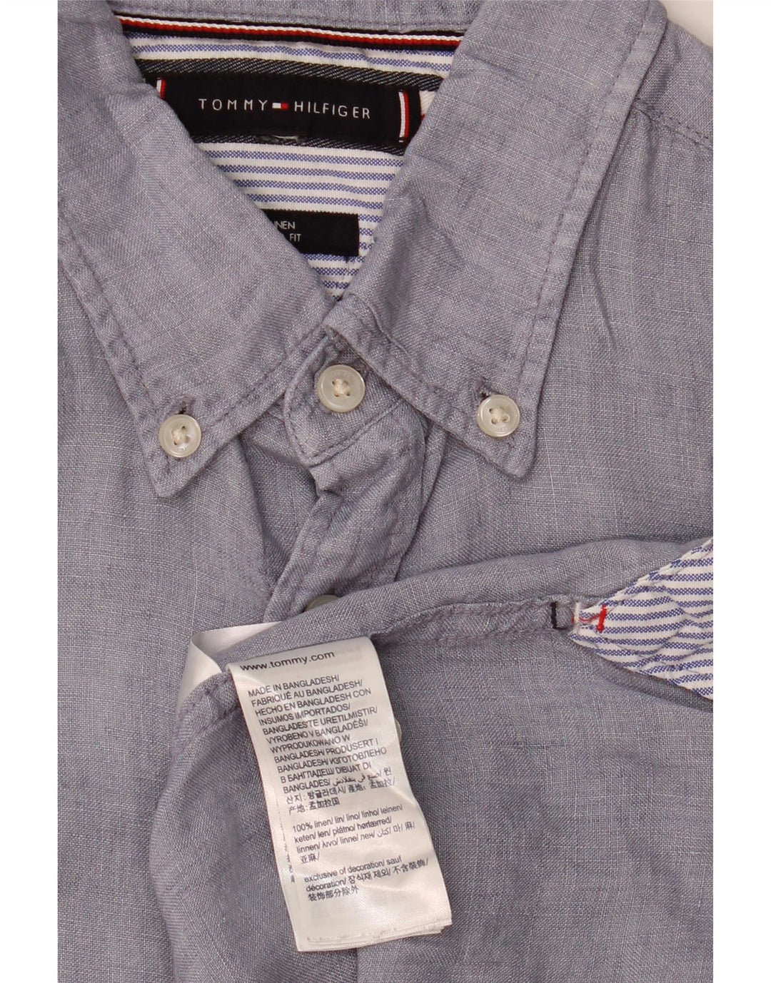 TOMMY HILFIGER Camisa Regular Fit De Manga Corta Para Hombre Lino Azul Medio