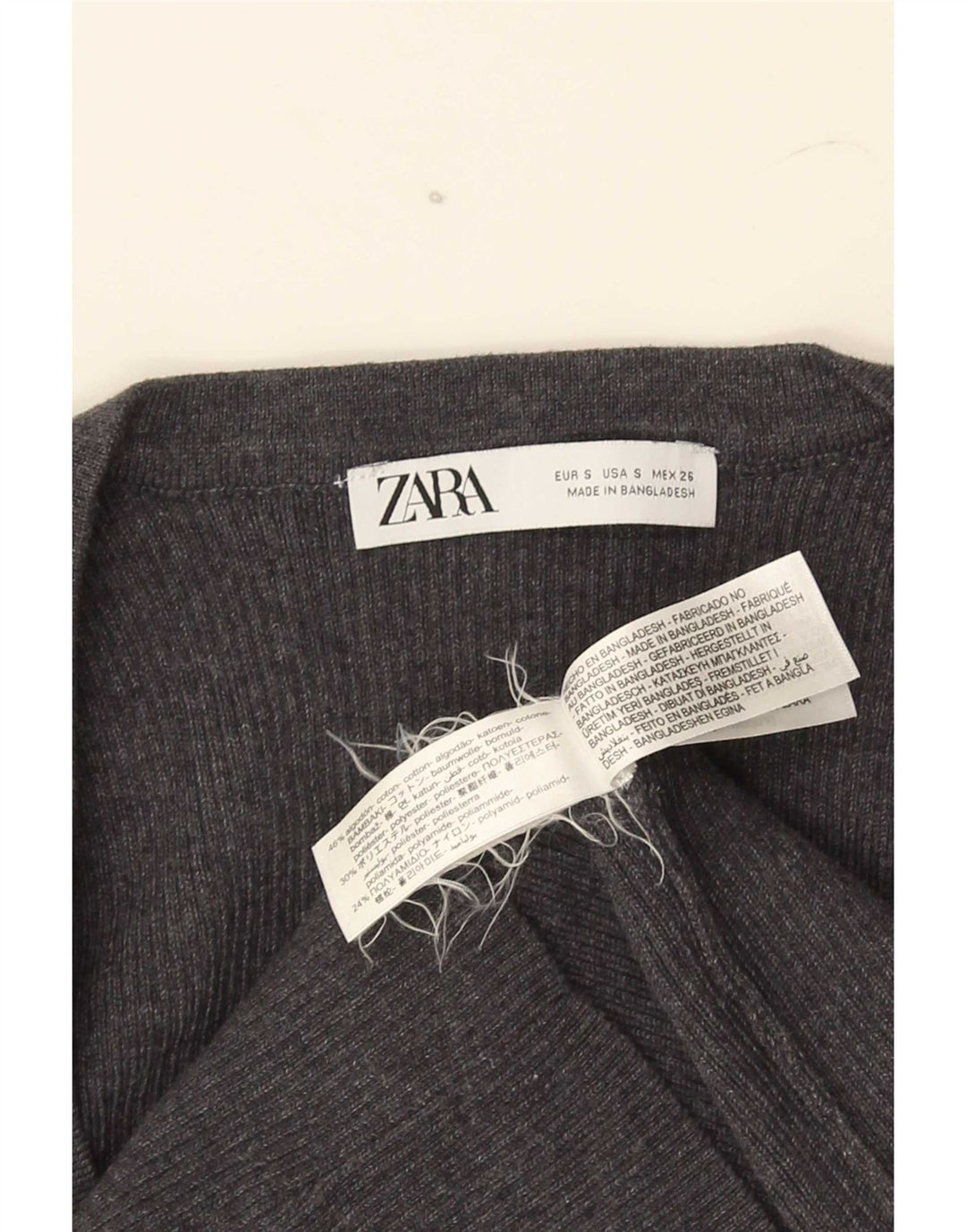 Zara Mujer Crop Top UK 8 Pequeño Algodón Gris