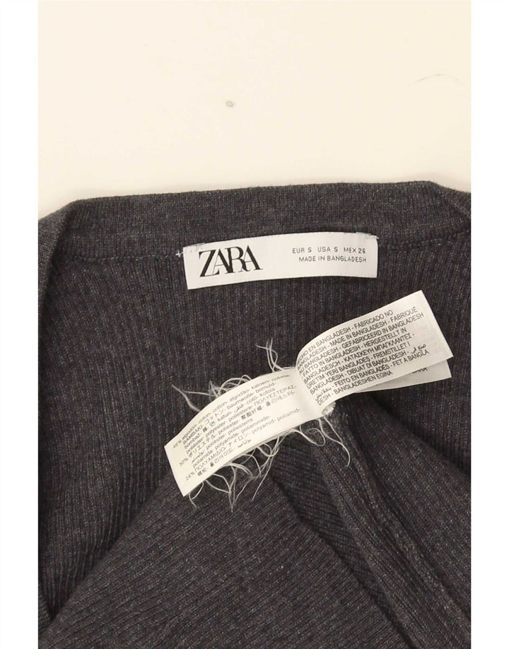 Zara Mujer Crop Top UK 8 Pequeño Algodón Gris