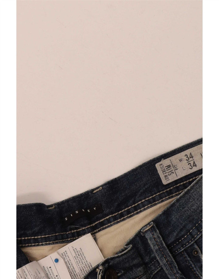 Sisley Pantalones cortos de mezclilla desgastados para hombre W34 Algodón azul grande