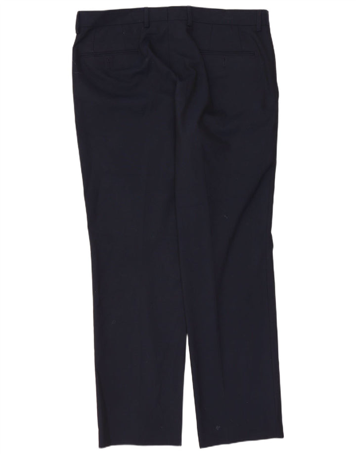 CHAPS Pantalón de traje recto para hombre W34 L30 Poliéster azul marino