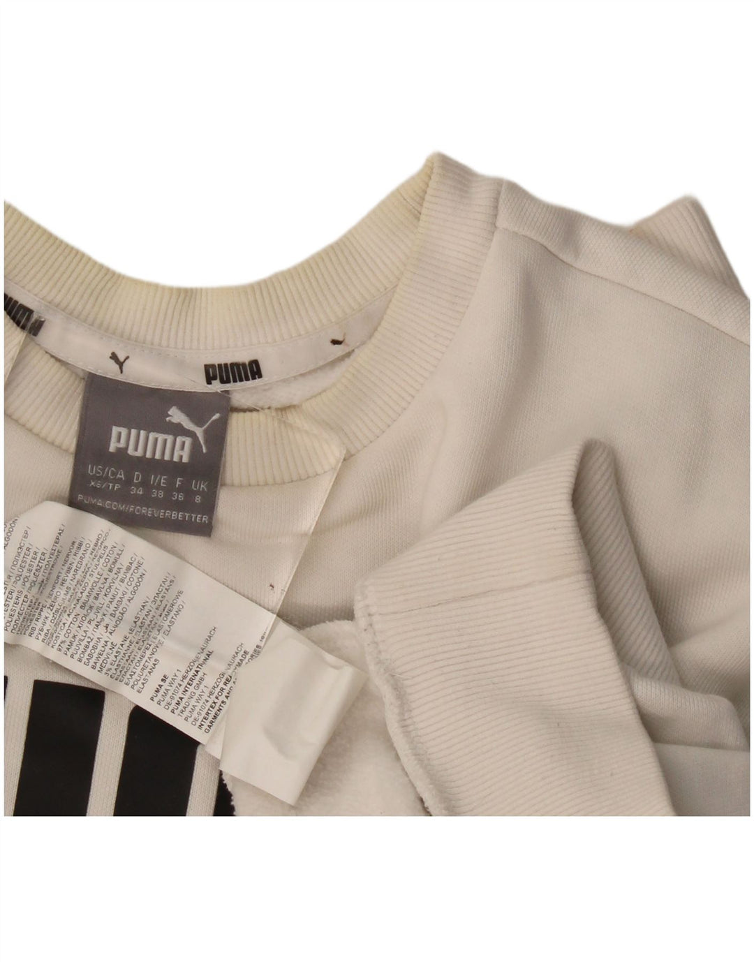 Puma Mujer Gráfico Sudadera De Gran Tamaño Jersey Reino Unido 8 Pequeño Algodón Blanco