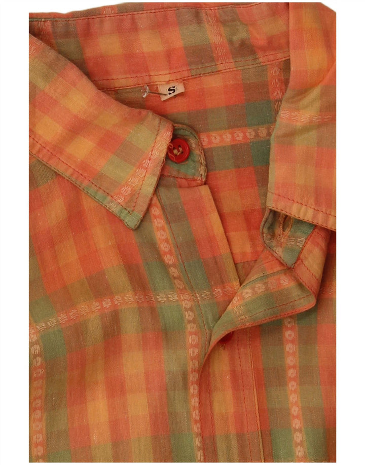 Camisa vintage para hombre con cuadros naranjas pequeños
