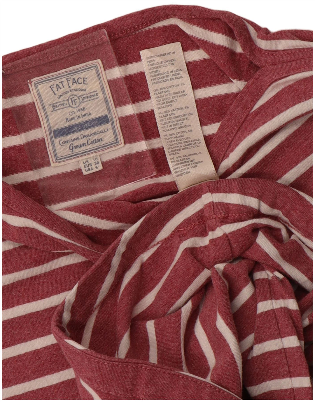Camiseta de manga larga para mujer Fat Face UK 40 Small Pink Stripes