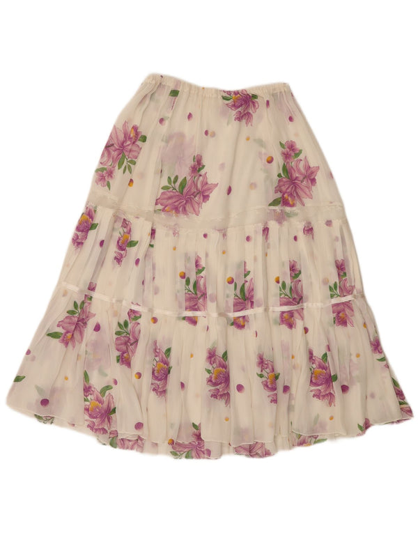 Vintage mujeres ver a través de falda escalonada W26 pequeño blanco floral