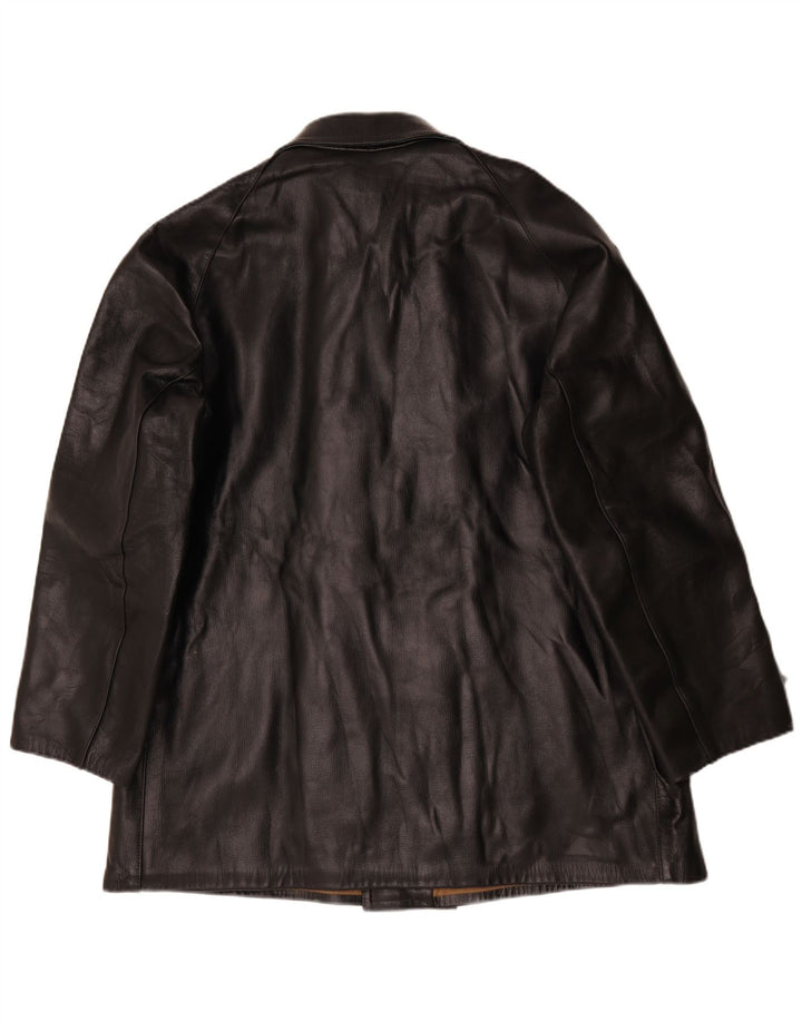 Vintage hombres doble pecho chaqueta de cuero IT 58 4XL negro